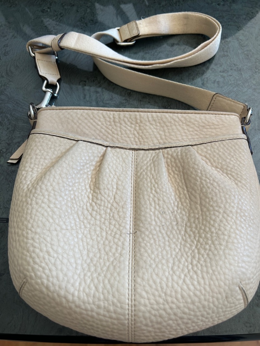 Women's Pebbled Leather Crossbody Bag in Beige